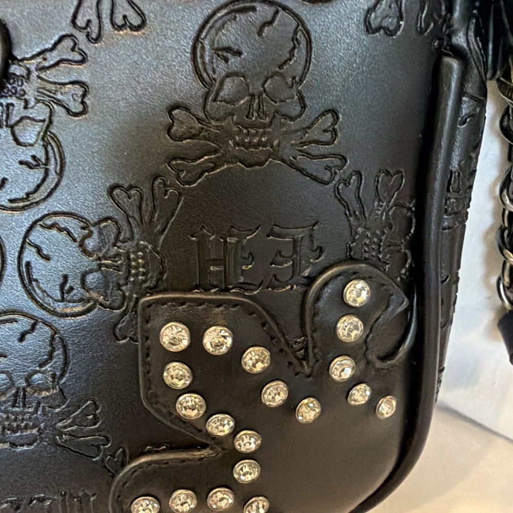 Ed Hardy Black Rhinestone Mini Purse Crossbody Shoulder Bag with Charms - Picture 8 of 16